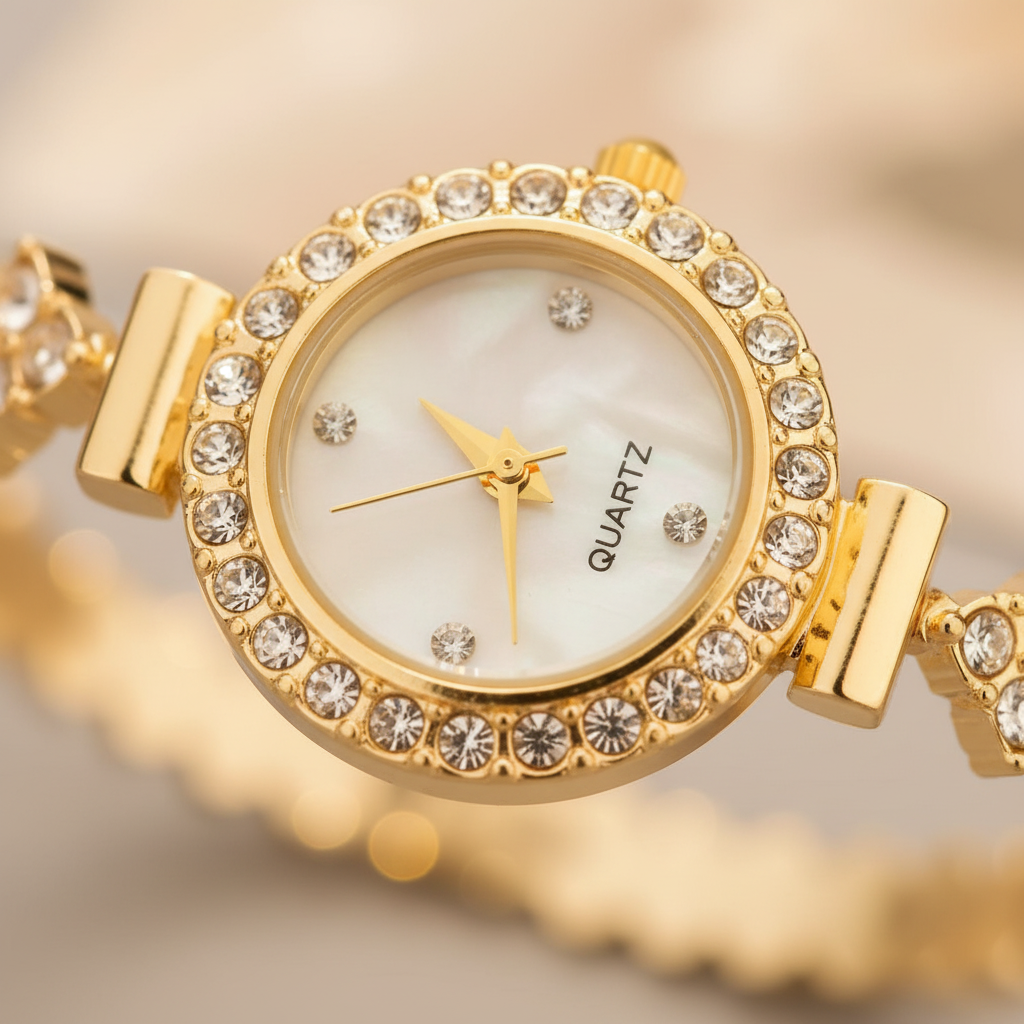 Golden Crystal Watch Bracelet Detail