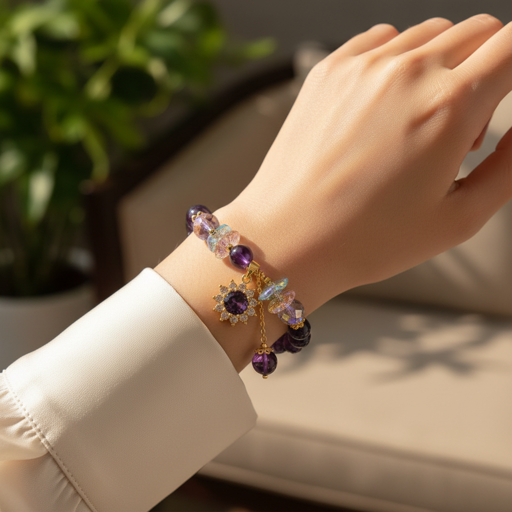 Amethyst Butterfly Bracelet Lifestyle Wrist Shot