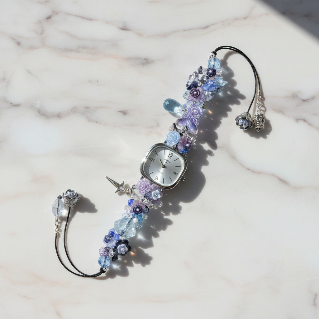 Blue Crystal Watch Bracelet on Marble