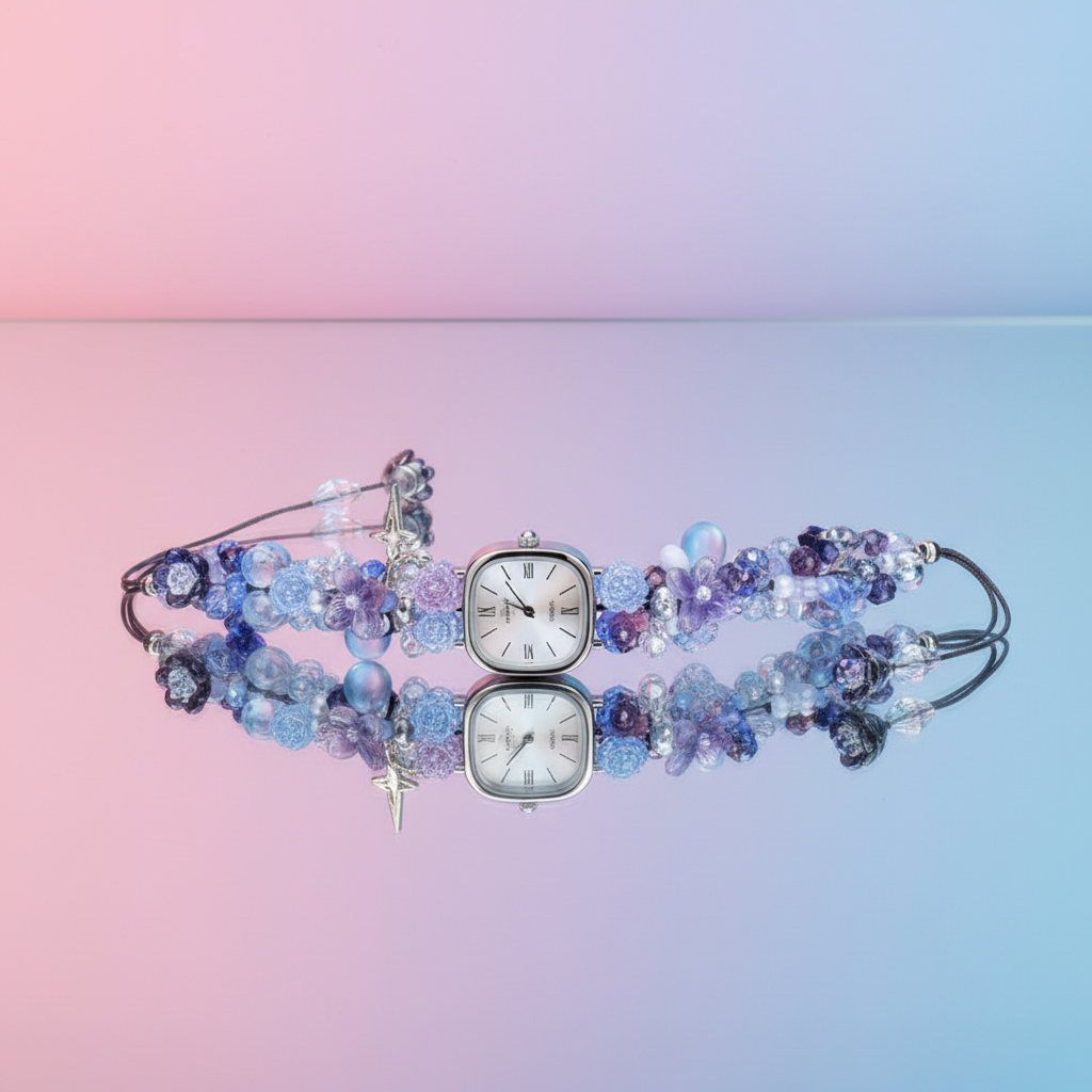 Blue Crystal Watch Bracelet with Reflection