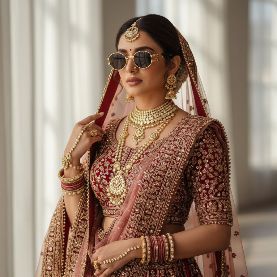 Bride wearing sunglasses
