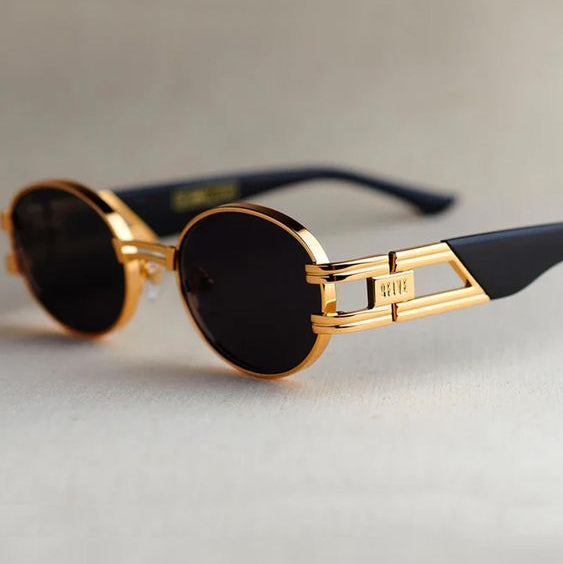 LUXURY GOLD FRAME ROUND BLACK SUNGLASSES
