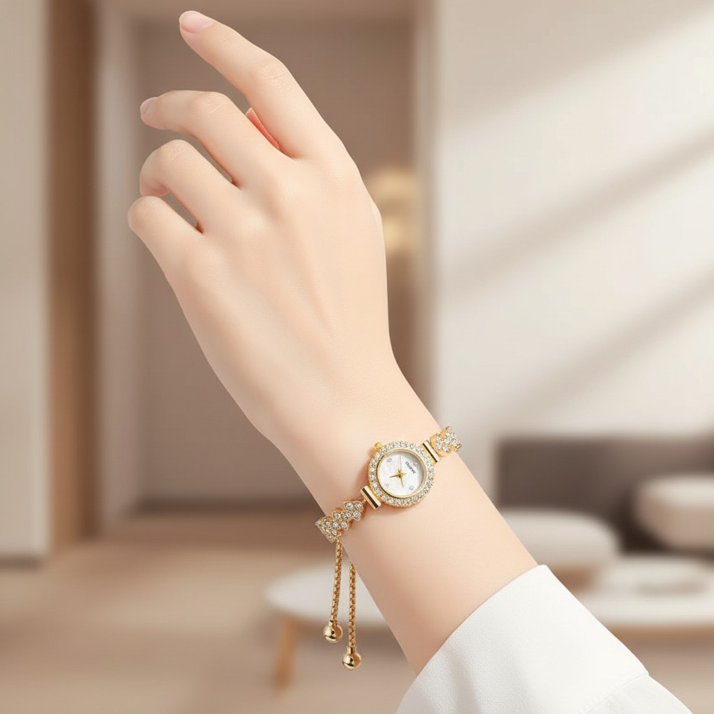 Golden Crystal Watch Bracelet Lifestyle