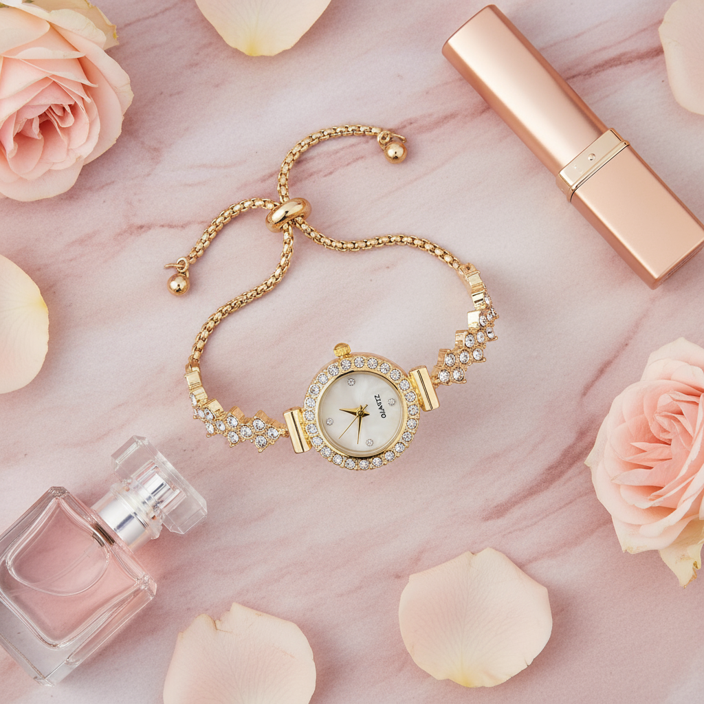 Golden Crystal Watch Bracelet Social Media