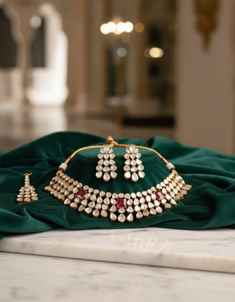 Polki Necklace Set in Luxurious Setting