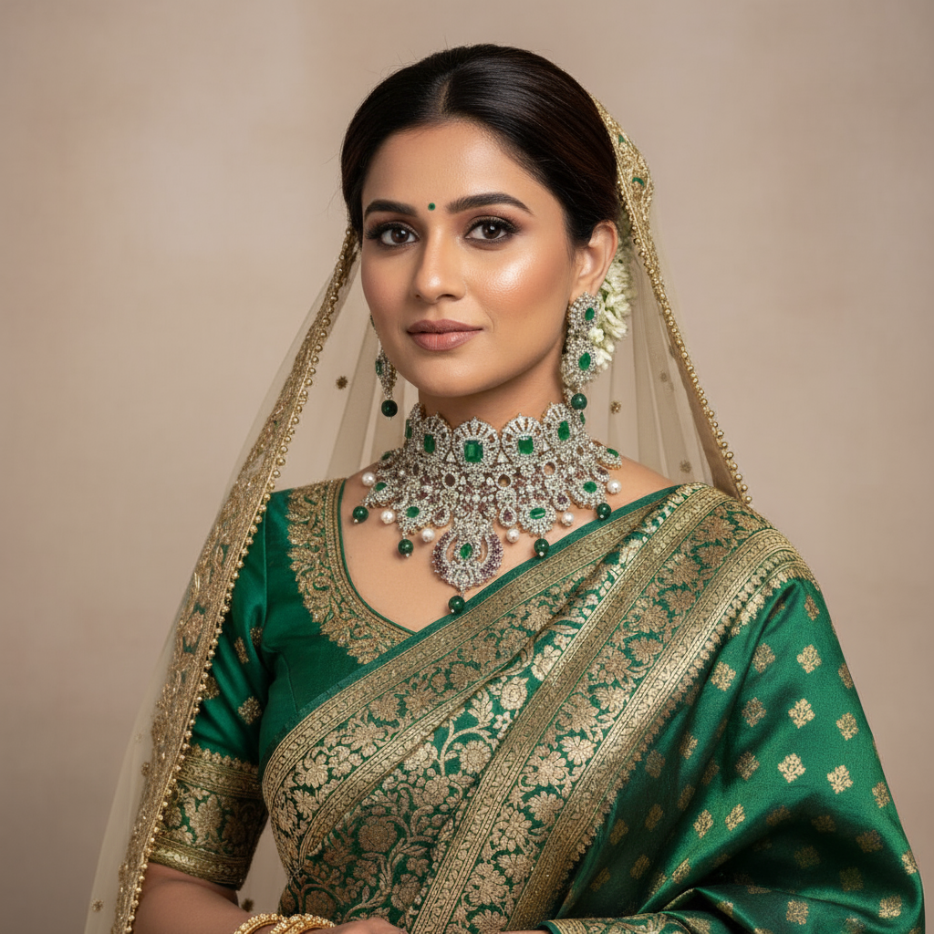 Realistic Indian bride with coordinated saree