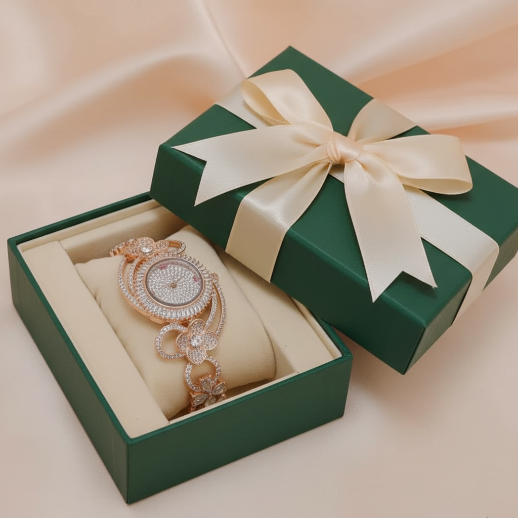 Rose Gold Crystal Watch Bracelet Gift