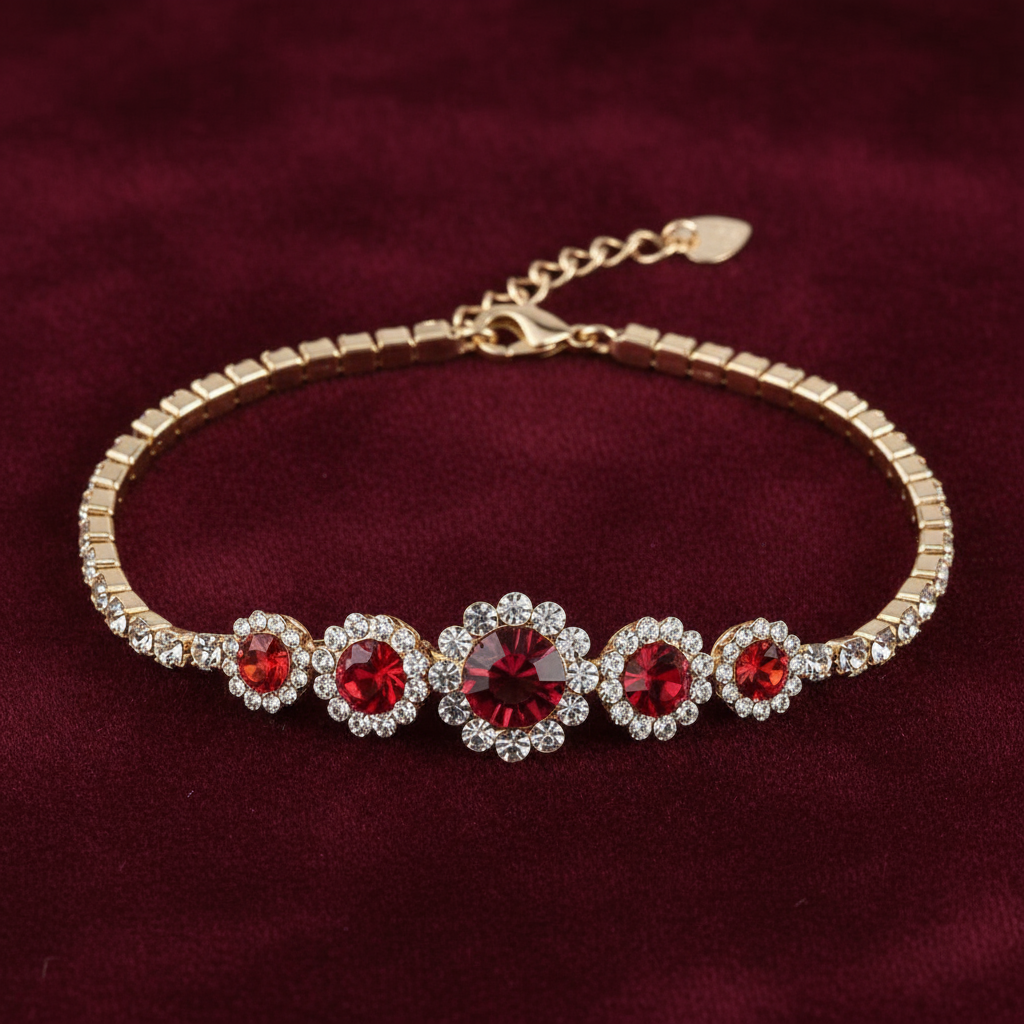 Ruby Crystal Bracelet on Velvet