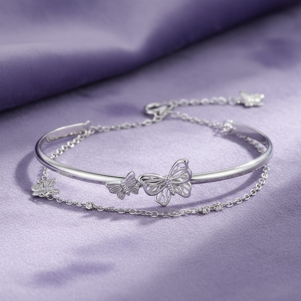 Silver Butterfly Bracelet on Velvet