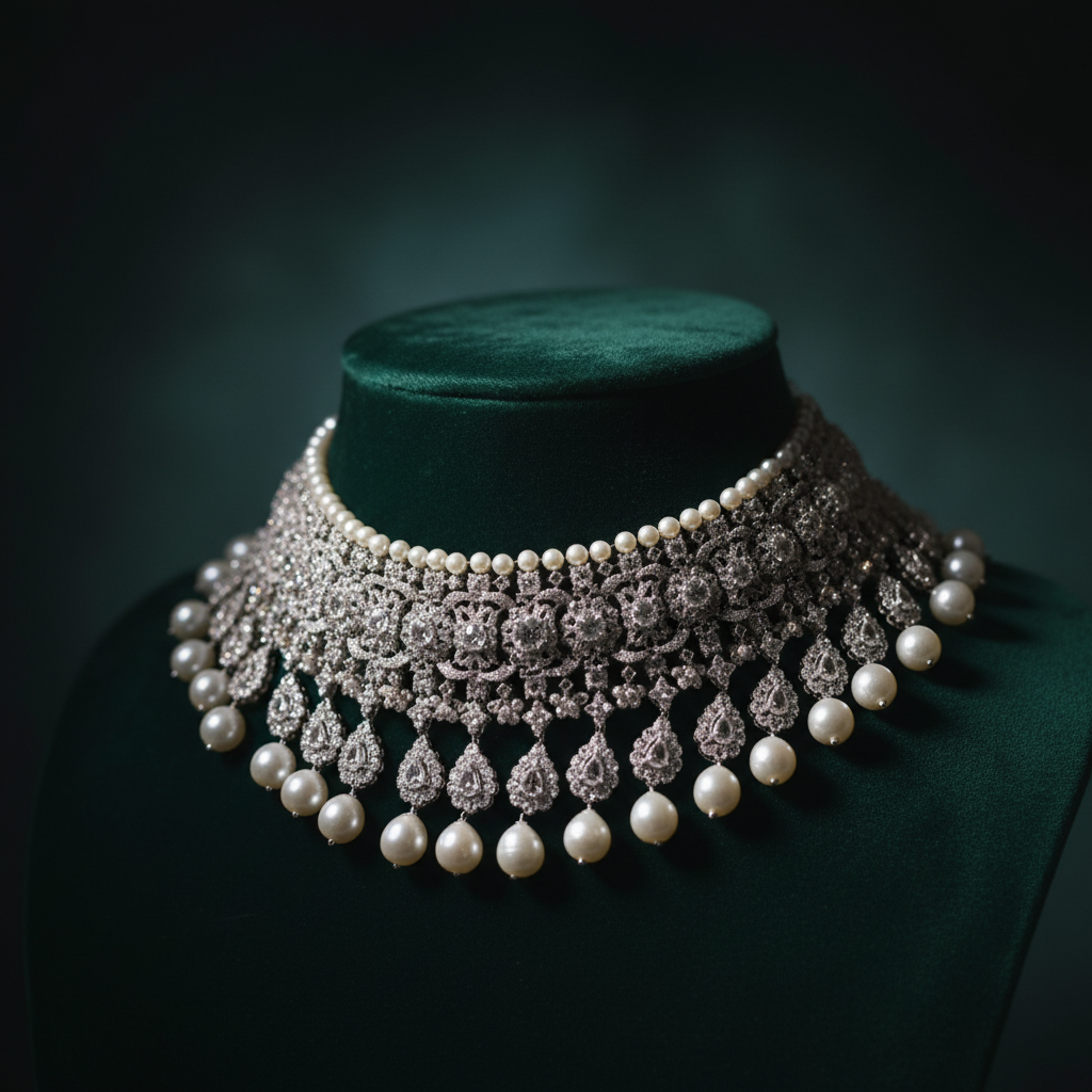 Three-quarter angle on burgundy velvet bust