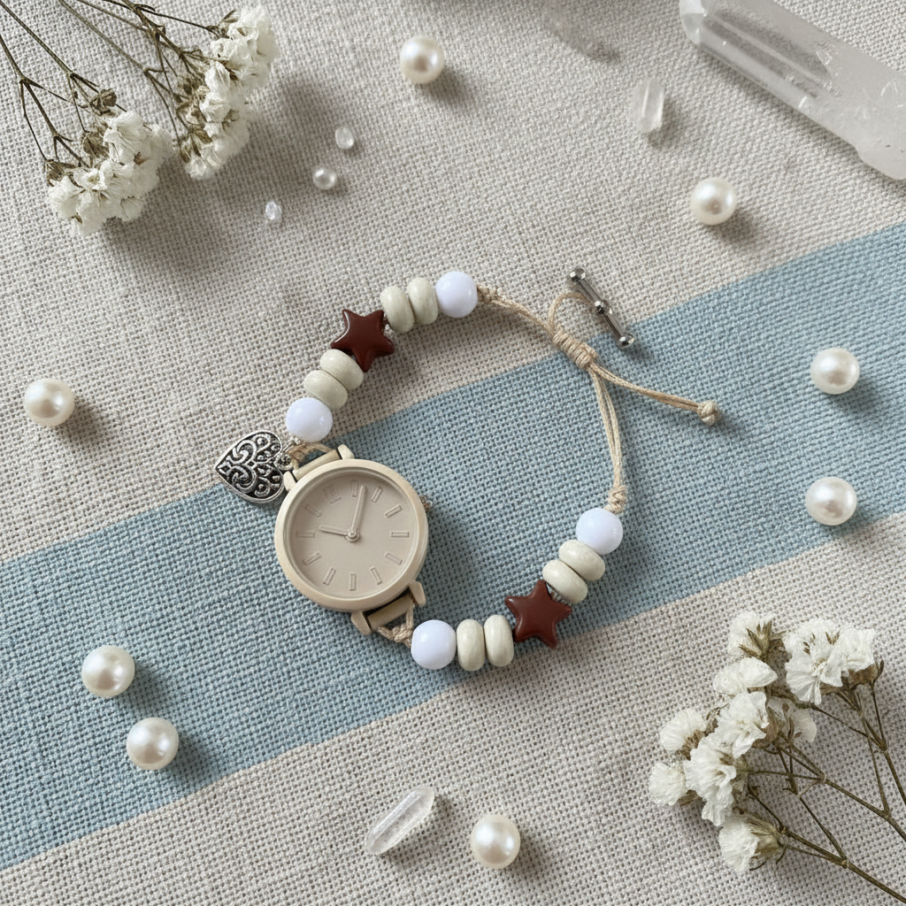 White Beaded Watch Bracelet Editorial