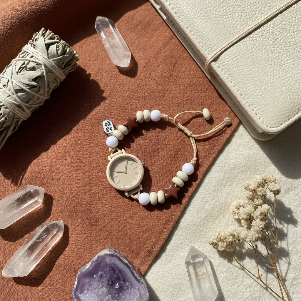 White Beaded Watch Bracelet Social Media